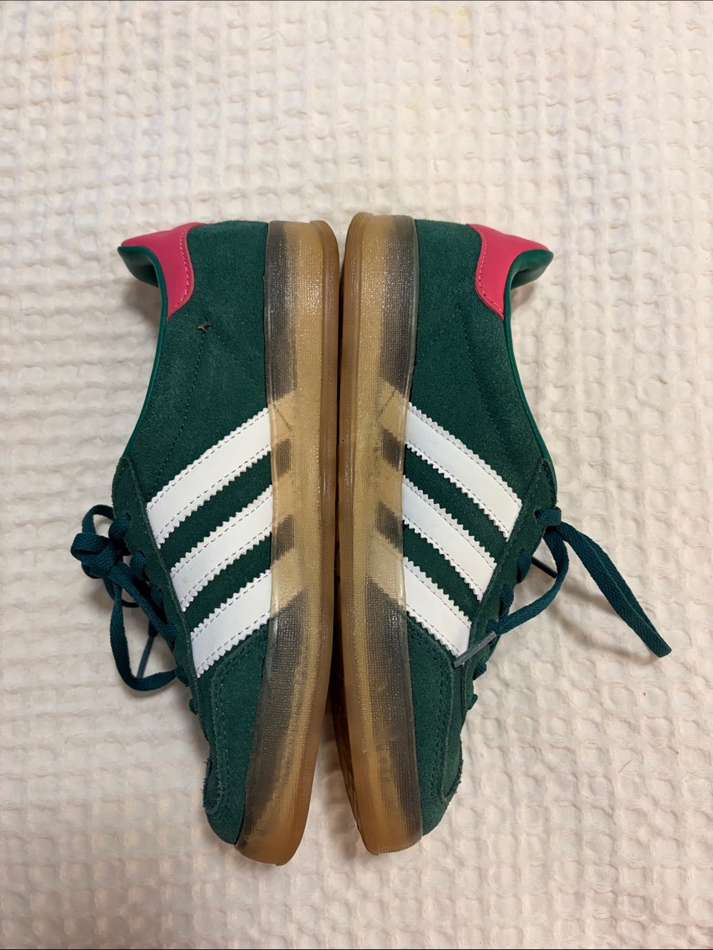 adidas Women's Green Suede Gazelle Sneaker with White Stripes - Picture 2 of 9